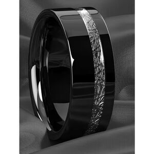 NWT Men's 8mm Black Stainless Steel Sequin Mosaic Inlay Wedding Band Ring